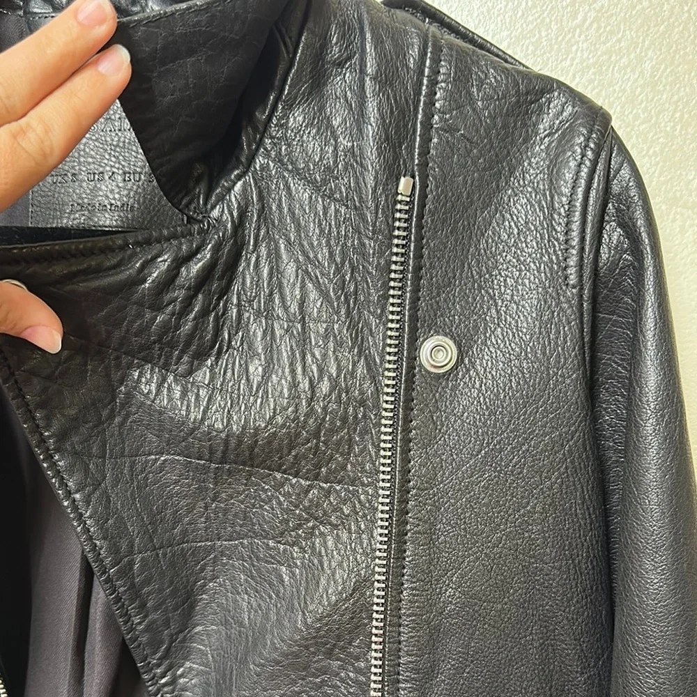 Allsaints Hadi Biker leather jacket sz 4 | black moto jacket EUC - Picture 3 of 16